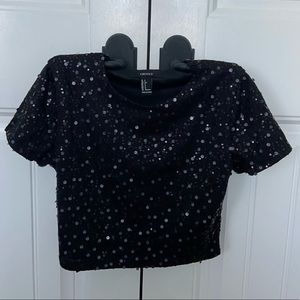 Black sequin crop top small short sleeve